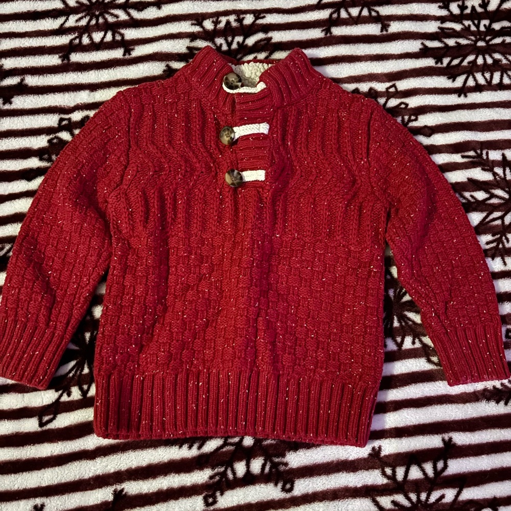 Cat & Jack Red Cowl Neck Sweater with Button Details Christmas Sweater